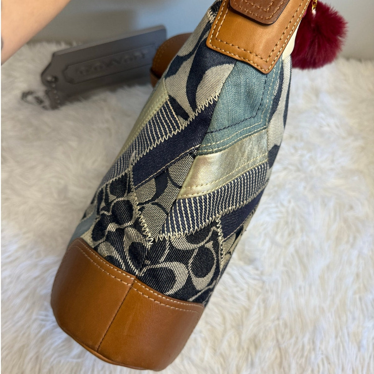 y2k Rare COACH Denim Leather Patchwork Shoulder Bag Crossbody