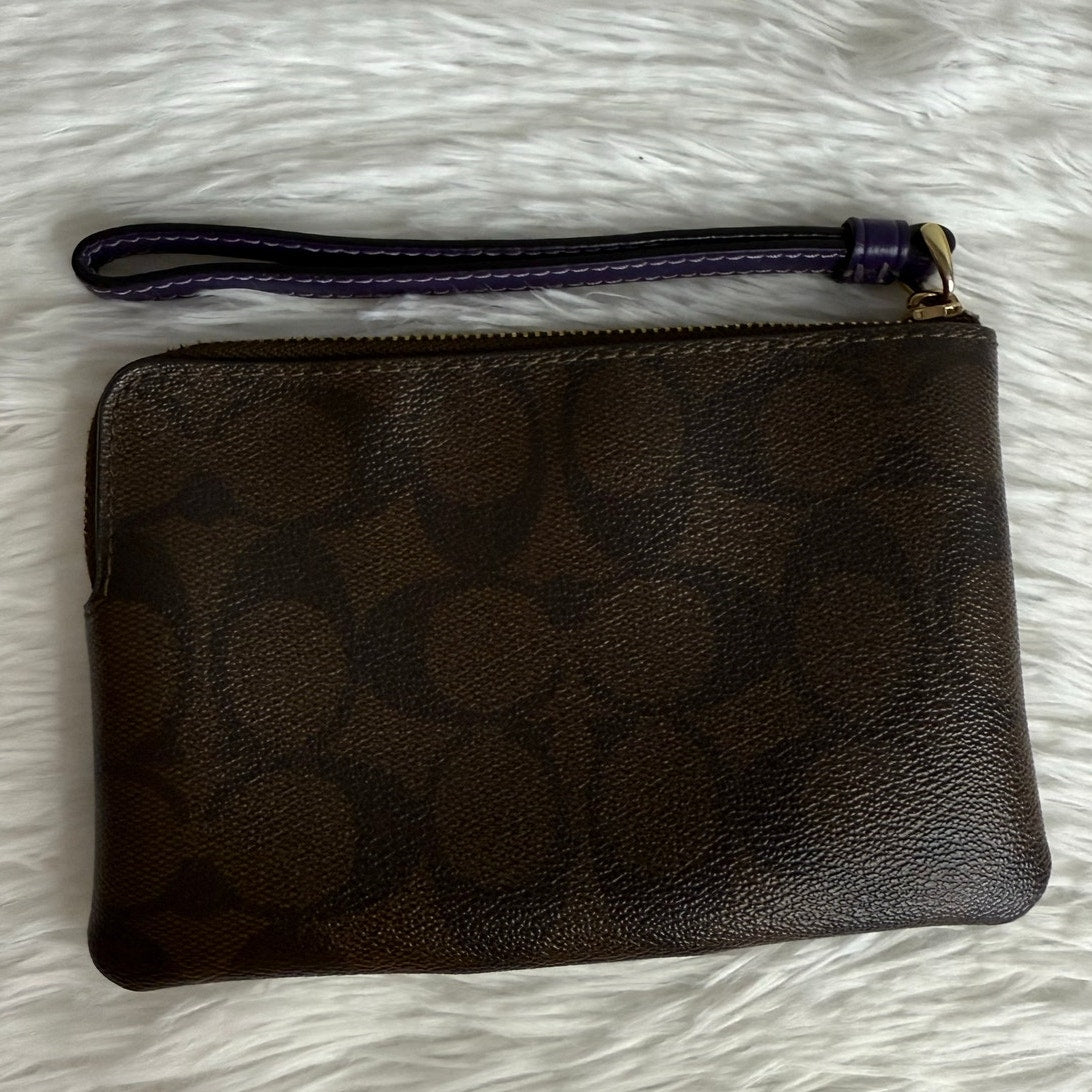 COACH Purple Brown Signature Coated Canvas Wristlet