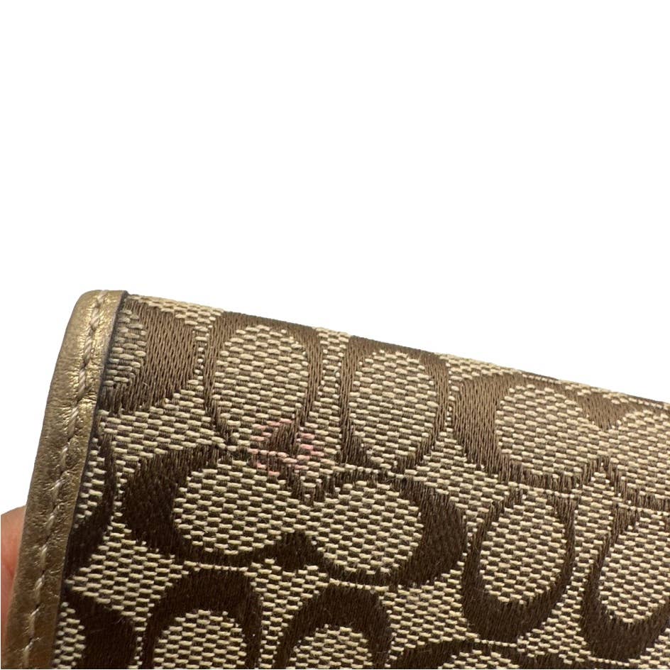 COACH Signature Gold and Brown Card Case Wallet