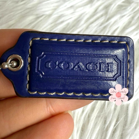 1.5" COACH Patent Leather Blue Fob Bag Charm Hang tag Hangtag