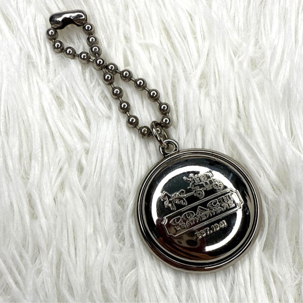 RARE 1.5" Coach Medallion Round Hang Tag Bag Charm Key Fob Silver Metal