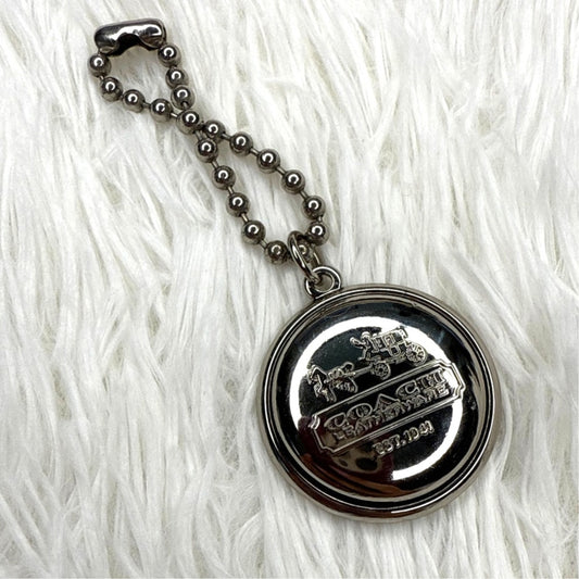 RARE 1.5" Coach Medallion Round Hang Tag Bag Charm Key Fob Silver Metal