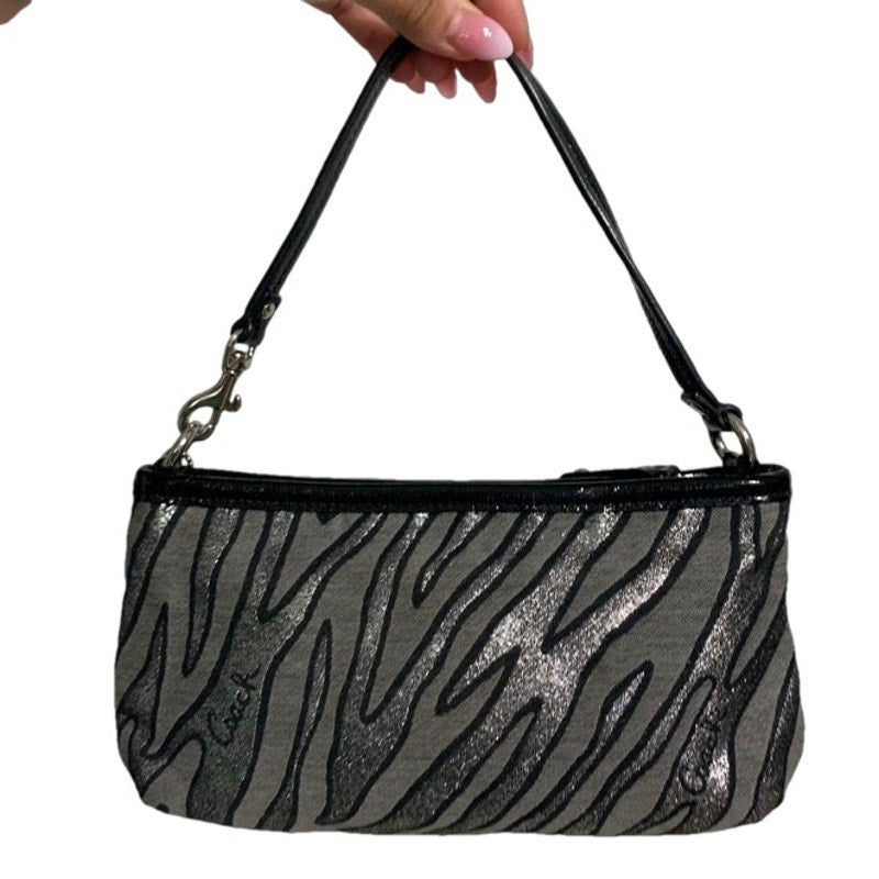 COACH Zebra Print Black Metallic Mini Purse / Wristlet