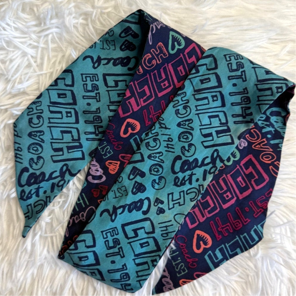 COACH Poppy Blue Silk Bag Scarf