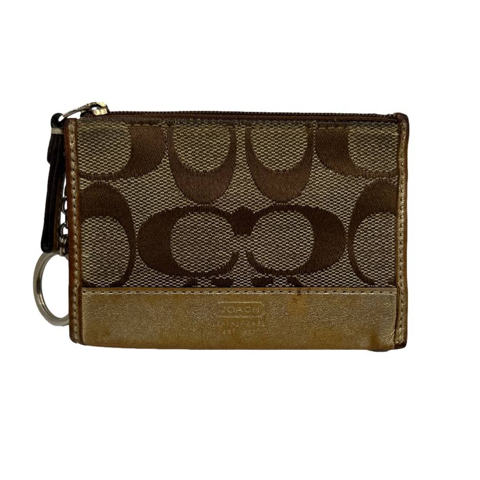 COACH Brown Signature Canvas Coin purse with Keychain