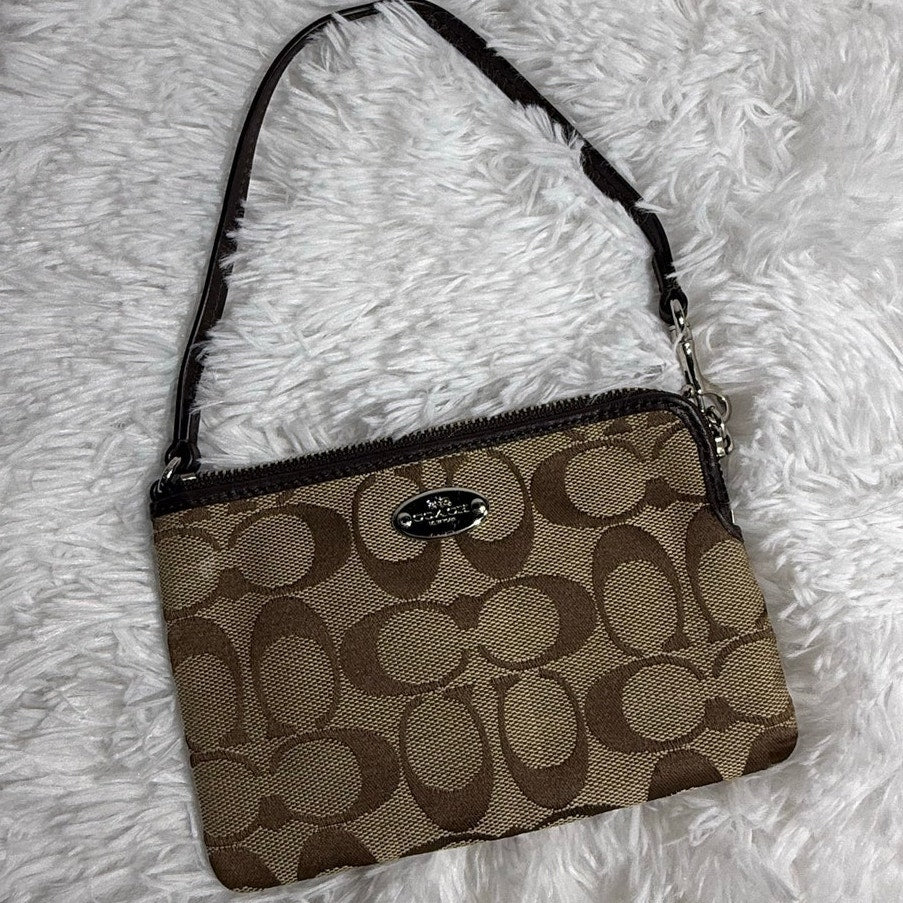 Sale COACH Brown Signature Canvas Wristlet