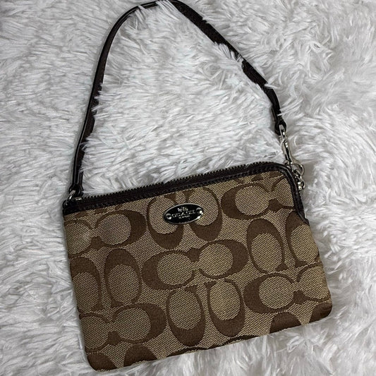 Sale COACH Brown Signature Canvas Wristlet