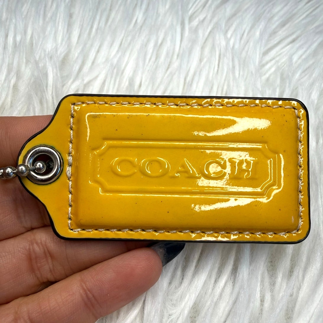 2.5" COACH Yellow Patent Leather Fob Bag Charm Hang tag Hangtag