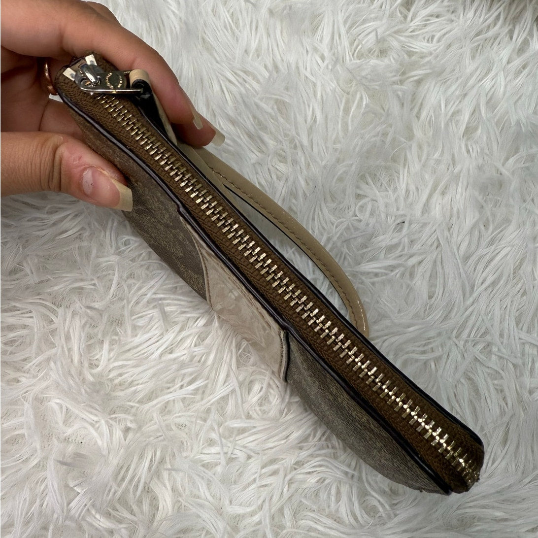 COACH Brown Gold Signature Coat Canvas Wristlet