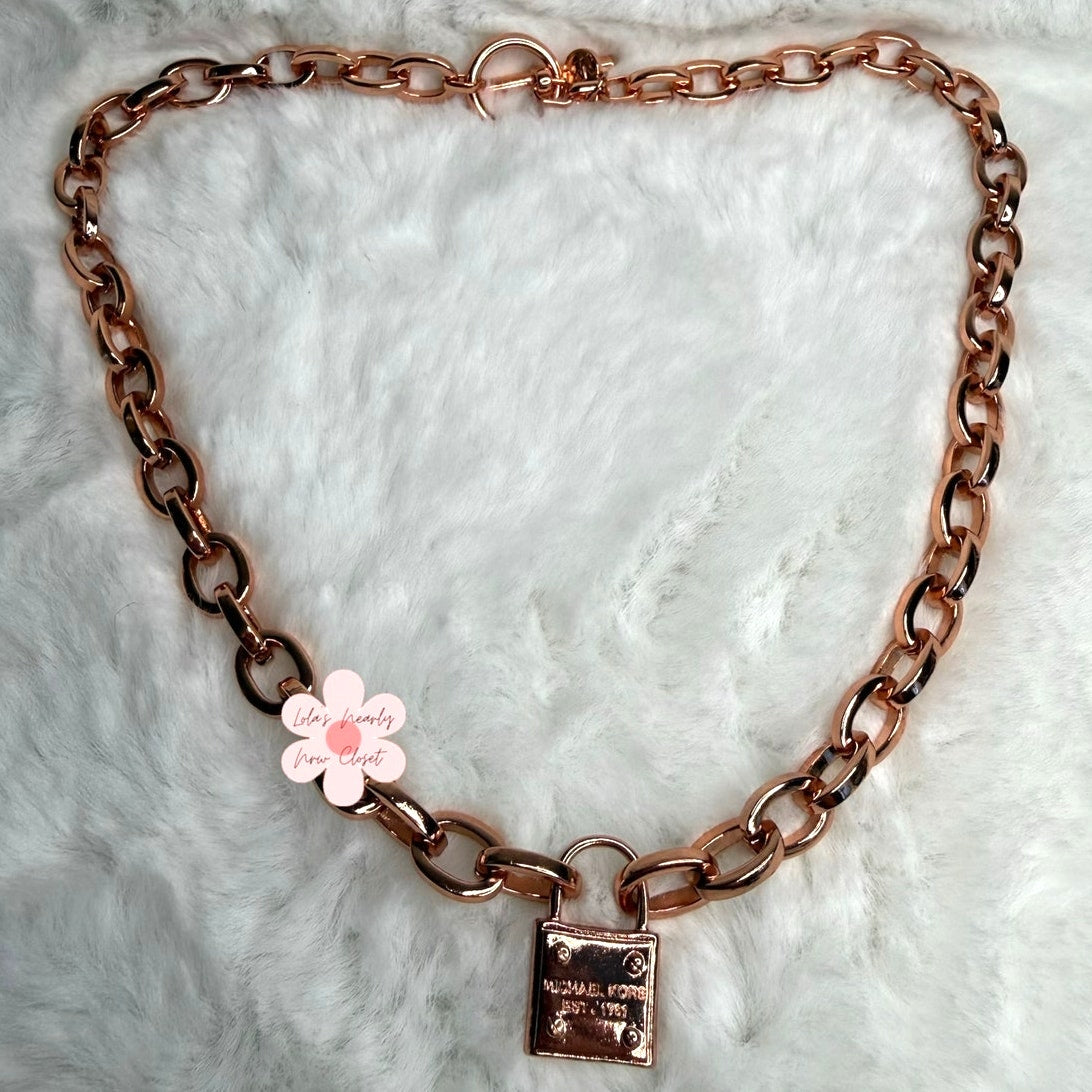 MICHAEL KORS Est 1981 Rose Gold-tone Padlock Pendant Chain Necklace