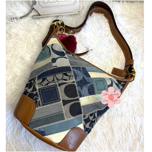y2k Rare COACH Denim Leather Patchwork Shoulder Bag Crossbody
