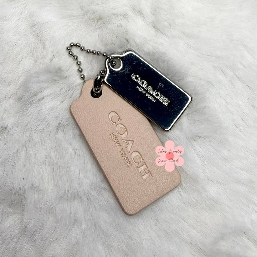 1.5" COACH Cream Silver Hang Tag Key Fob Bag Charm Set