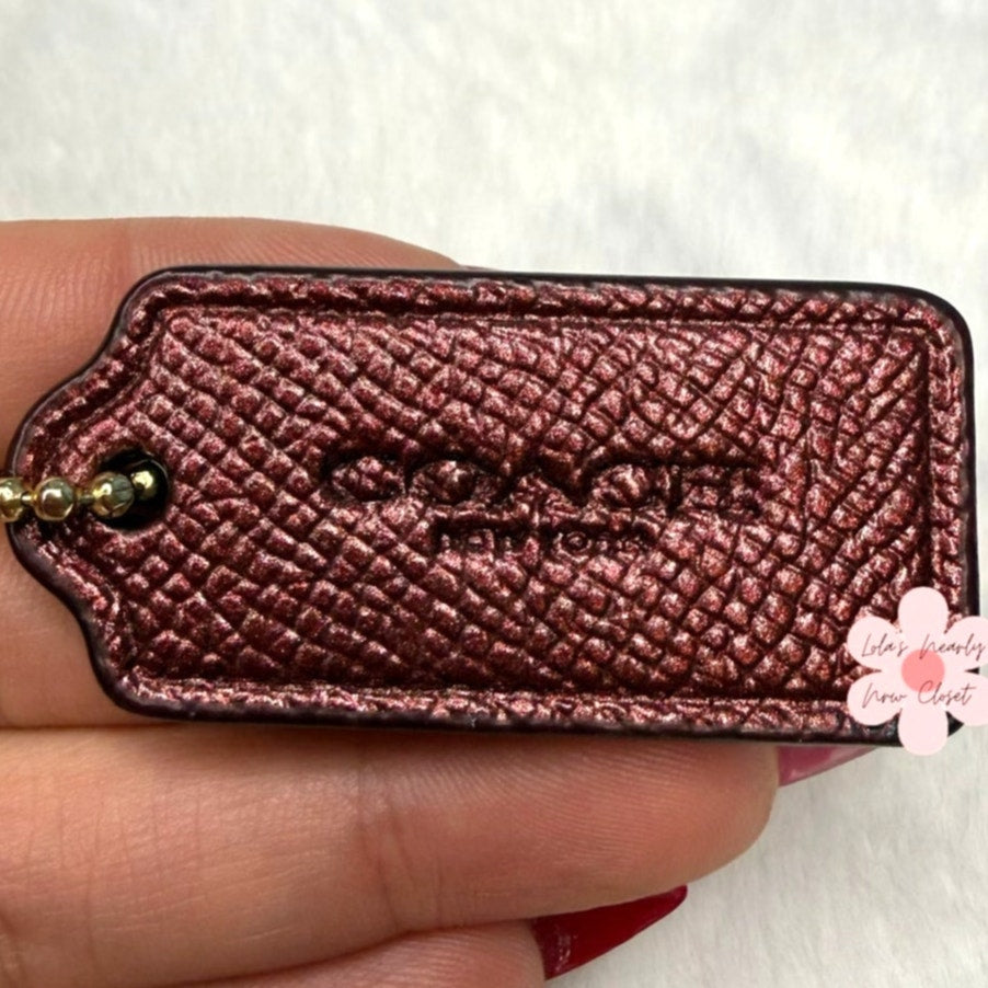 1.5" COACH Metallic Burgundy Fob Bag Charm Hang tag Hangtag