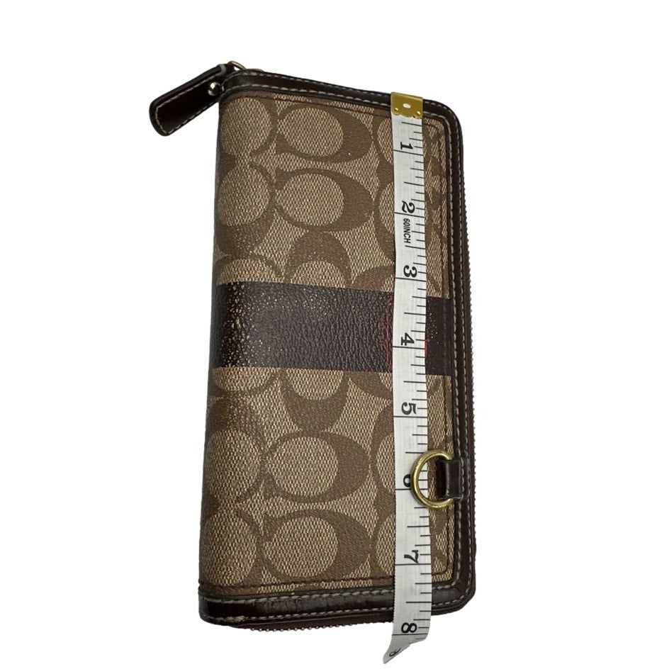 COACH Legacy Signature Brown Coated Canvas Zip Around Wallet