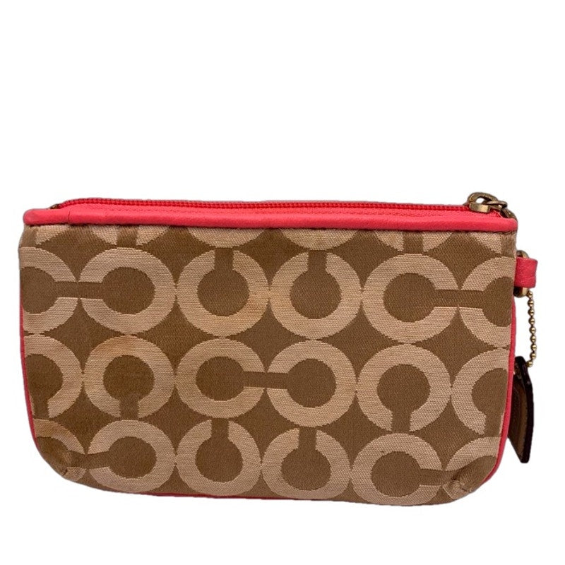 COACH Pink Tan Signature Canvas Wristlet