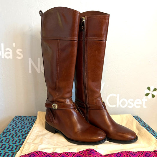 Tory Burch BRITA Riding Boot, Sienna Brown Leather Wmns Sz US6M, MSRP$495