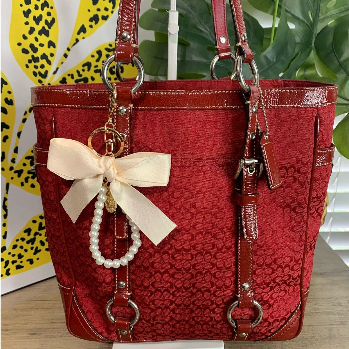 COACH y2k Red Signature Canvas Tote Shoulder Bag