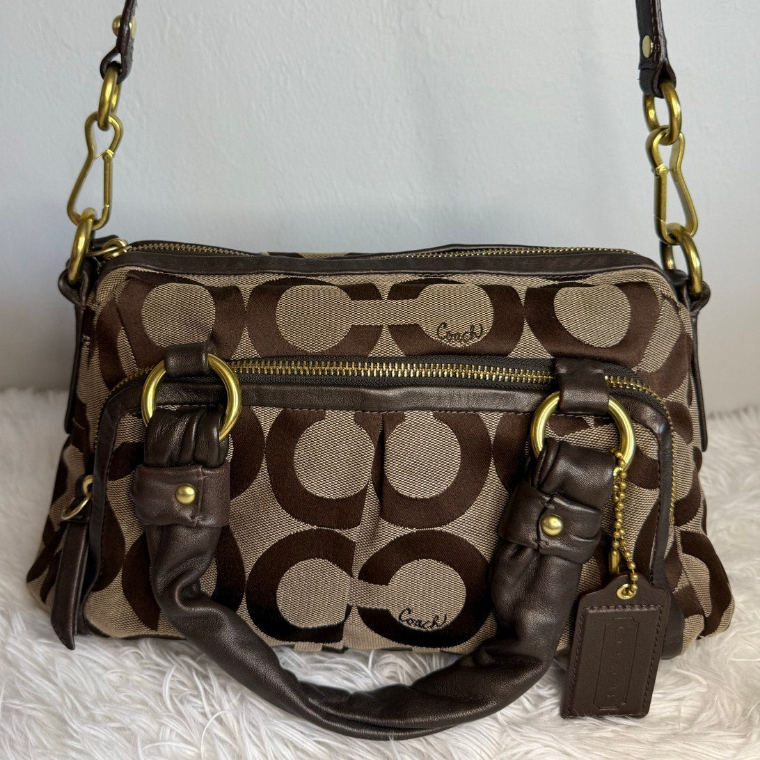y2k COACH 2009 Brown Signature Canvas Parker Op Art Satchel Shoulder Bag