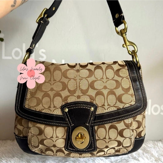 y2k COACH Black Brown Khaki Signature Legacy Flip Turnlock