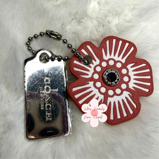 1.5" COACH Silver Tea Rose Flower Floral Bag Charm Hang Tag