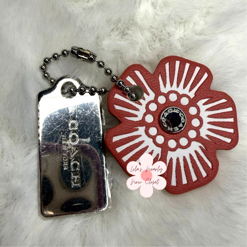 1.5" COACH Silver Tea Rose Flower Floral Bag Charm Hang Tag