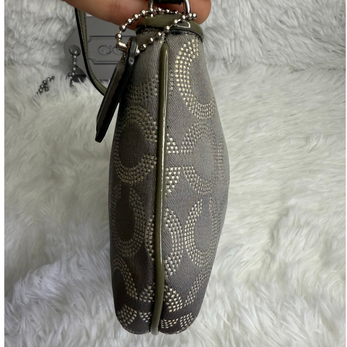 COACH y2k Patent Leather Canvas Gray Signature Canvas Wristlet Mini Purse