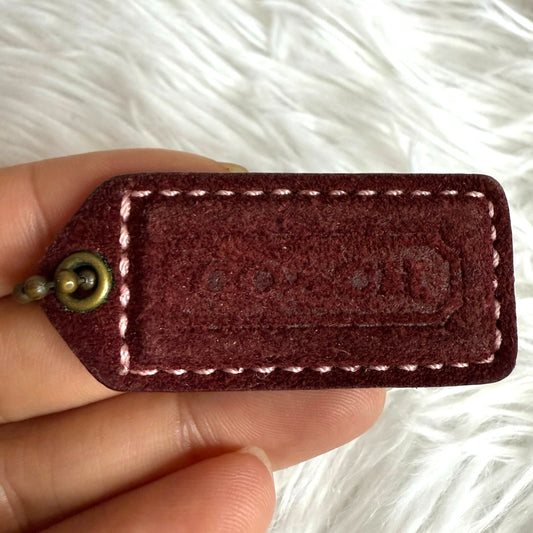 1.5" y2k COACH Vintage Suede Burgundy Fob Bag Charm Hang tag Hangtag
