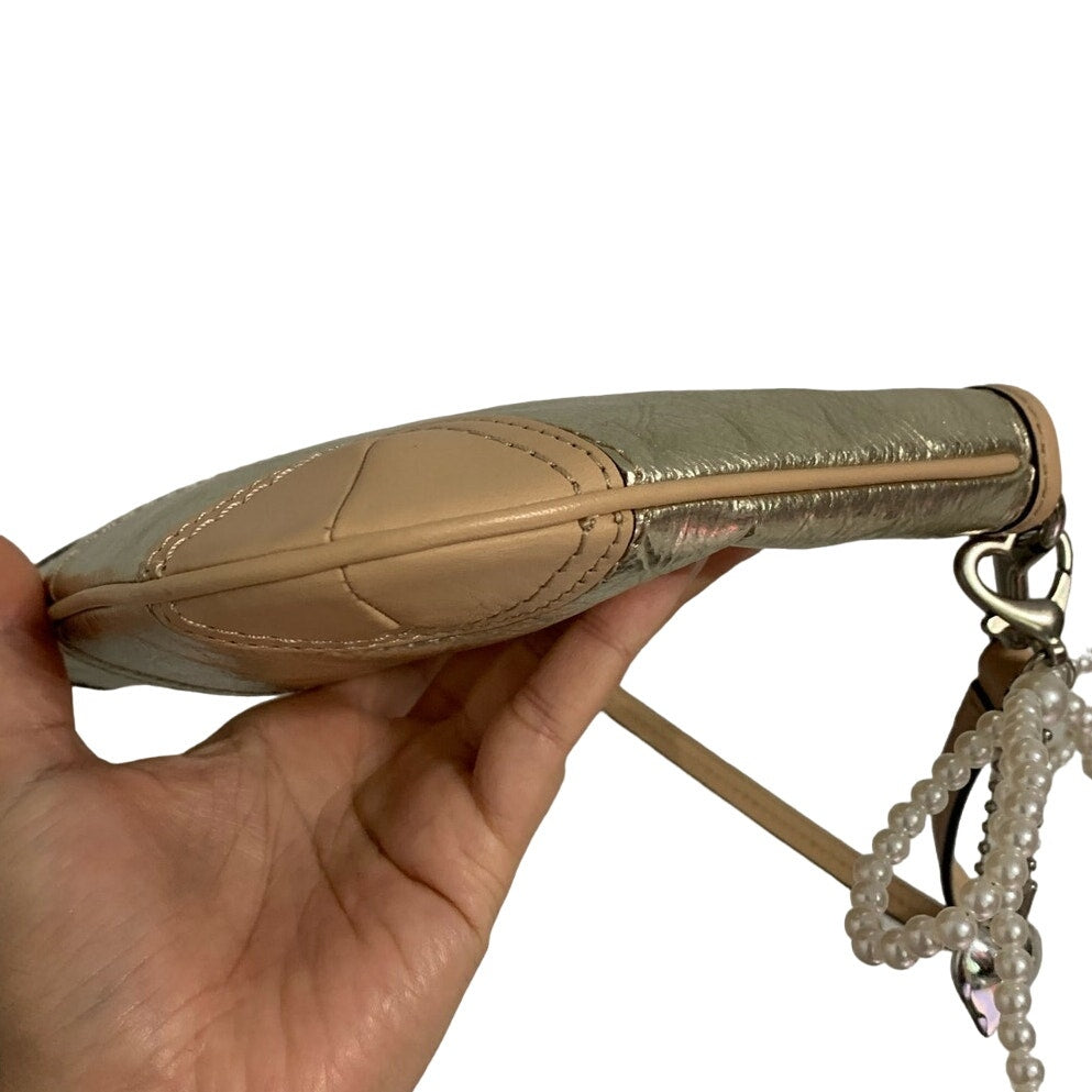 y2k COACH Silver Metallic Tan Wristlet Mini Purse