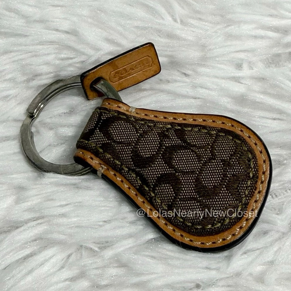 y2k COACH Brown Tan Signature Canvas Bag Charm Keychain