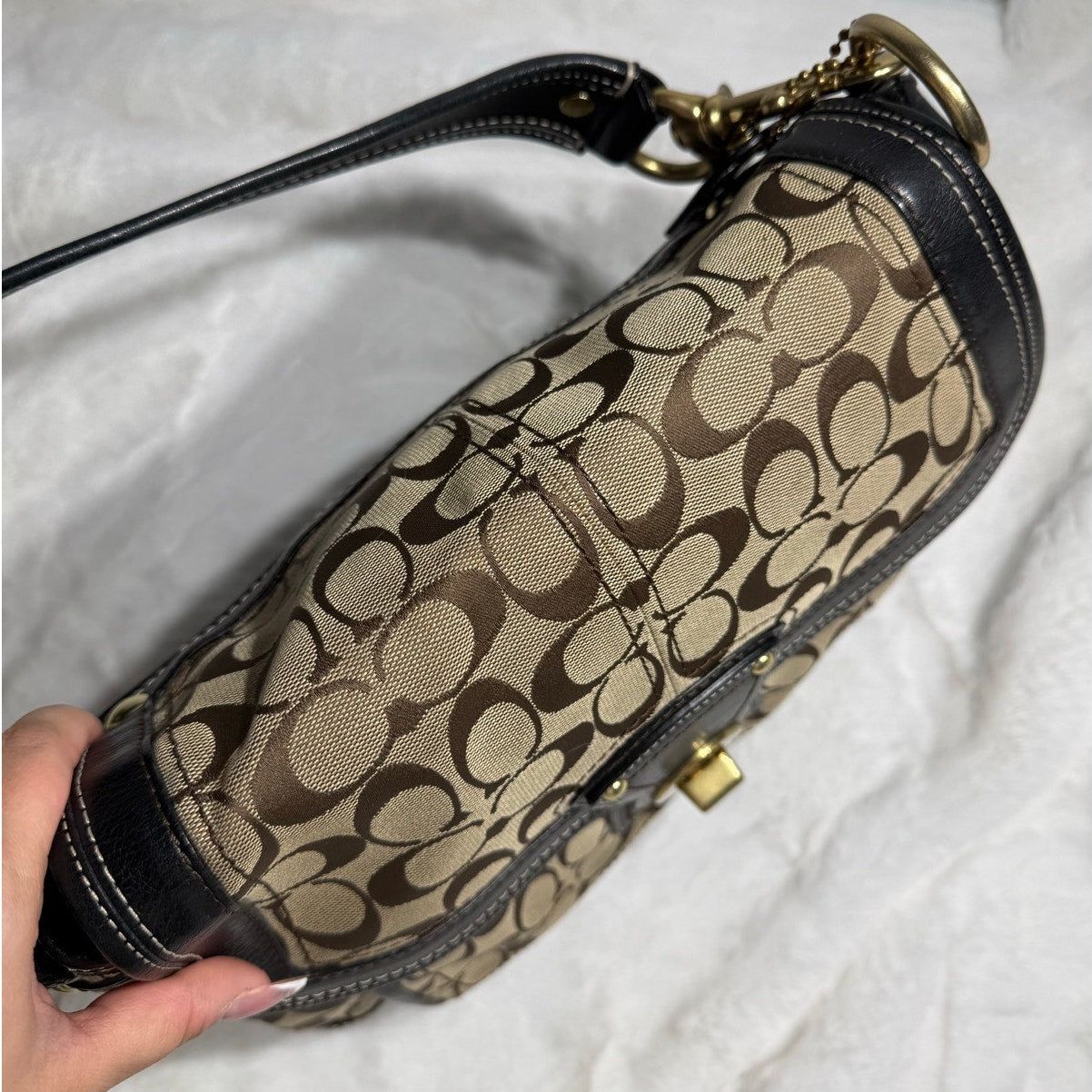 y2k COACH Vintage Black Brown Khaki Signature Legacy Flip Turnlock