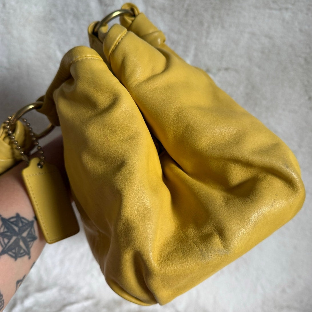 COACH y2k Parker Hobo Handbag Kisslock Yellow Leather Shoulder Bag Purse