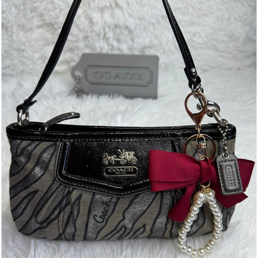 y2k COACH Zebra Silver Print Black Metallic Mini Purse / Wristlet