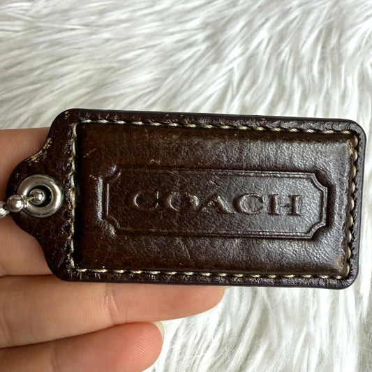 2" COACH Brown Silver Fob Bag Charm Hang tag Hangtag