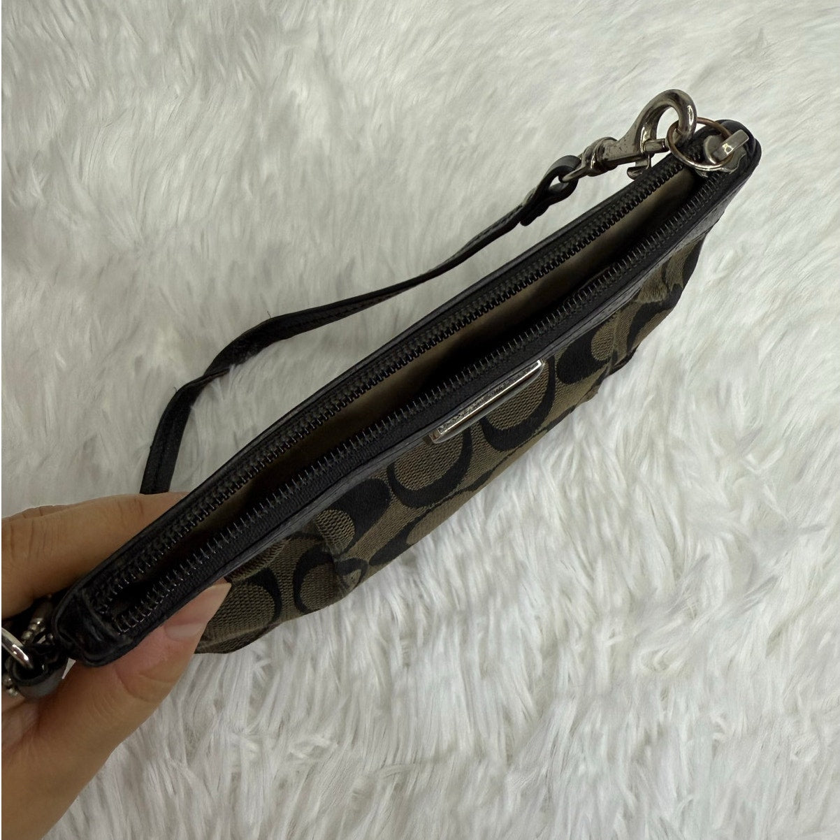 SALE COACH Black Signature Canvas Wristlet