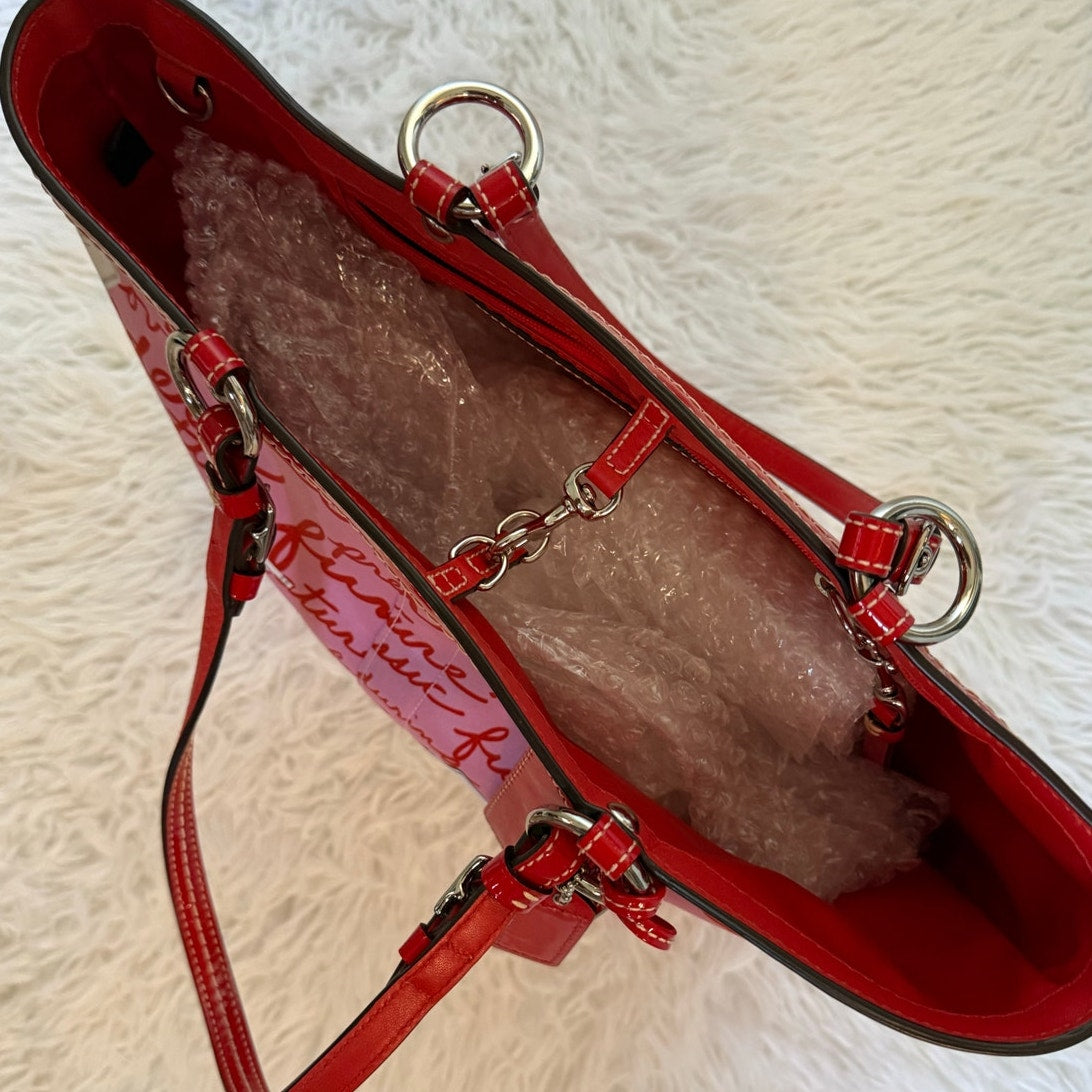 y2k Coach Vintage Red Patent Leather Perfume Print Tote