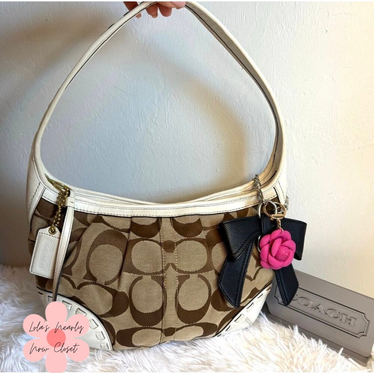 y2k COACH Brown Cream Signature Ergo Hobo Shoulder Bag