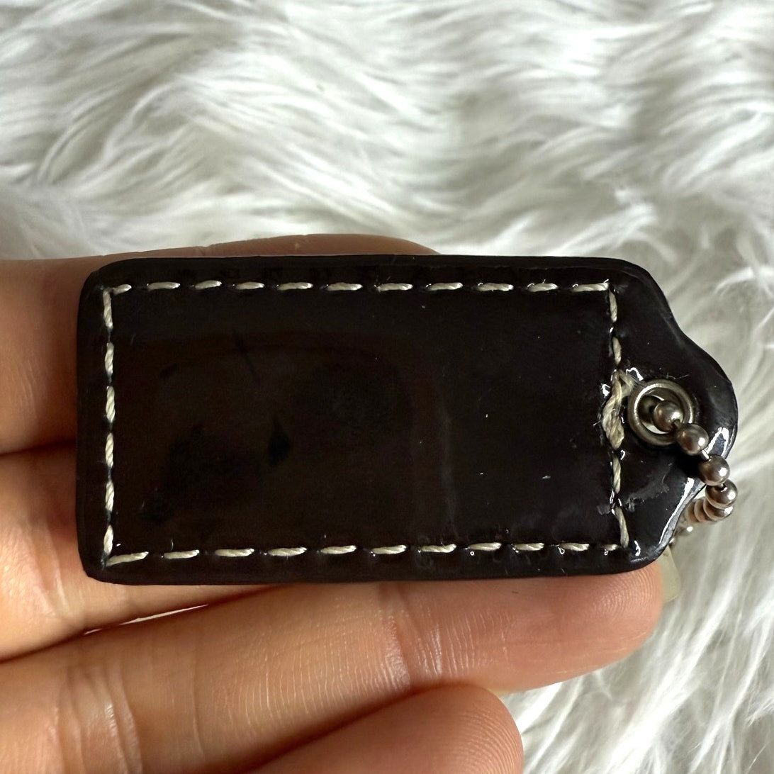 1.5" COACH Brown Patent Leather Fob Bag Charm Hang tag Hangtag