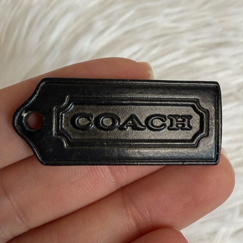 1.5" COACH Black Metal y2k Fob Bag Charm Hang tag Hangtag