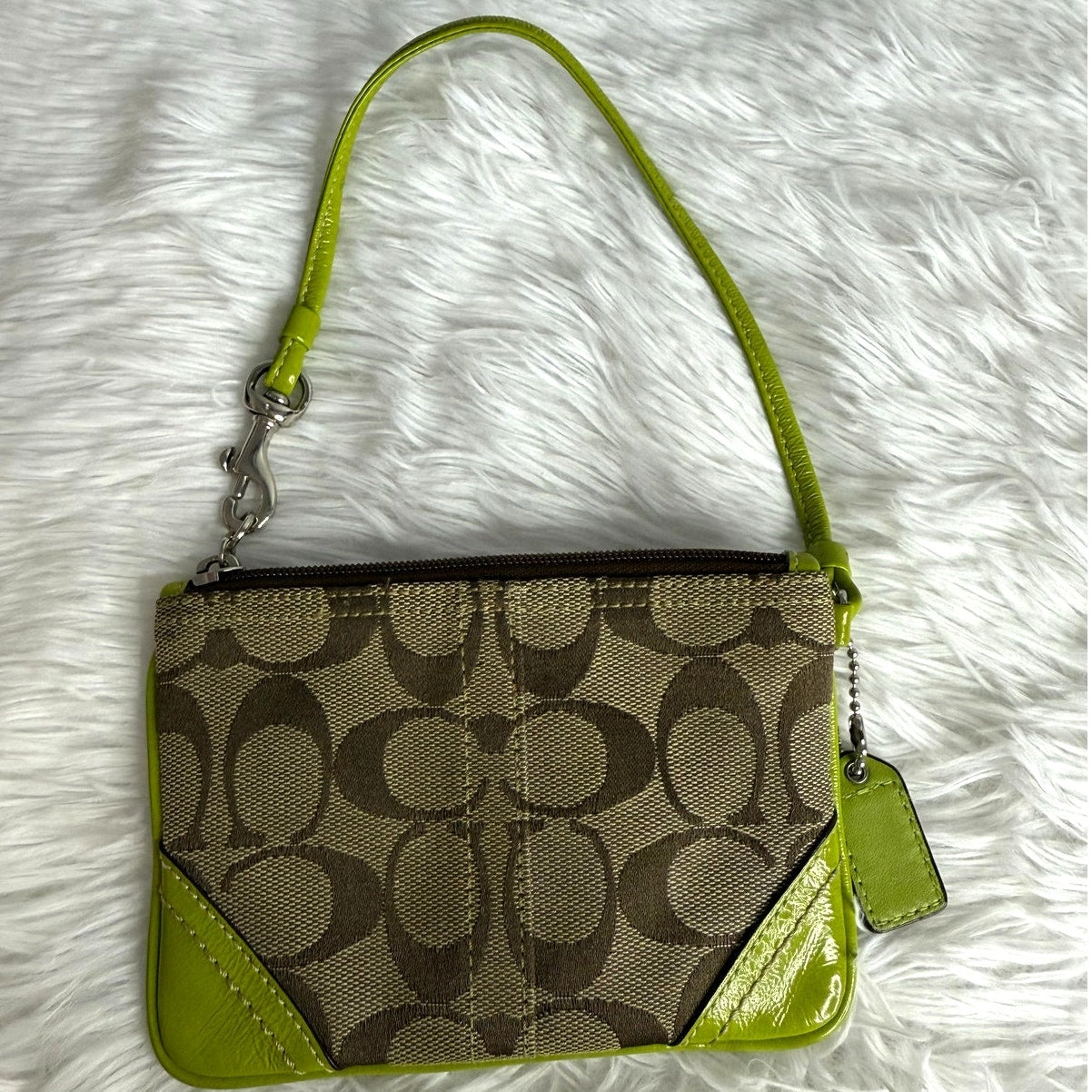 COACH y2k Soho Lime Brown Signature Canvas Wristlet