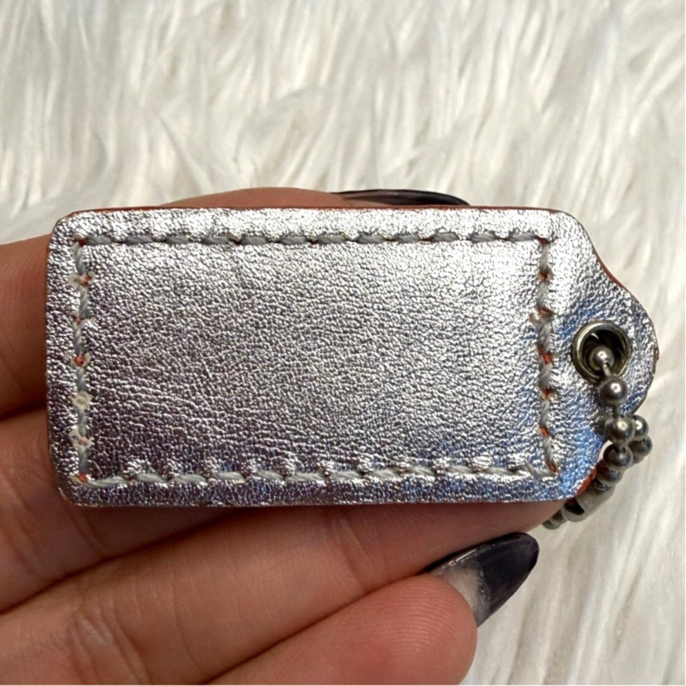 1.5" COACH Orange Silver Fob Bag Charm Hang tag Hangtag