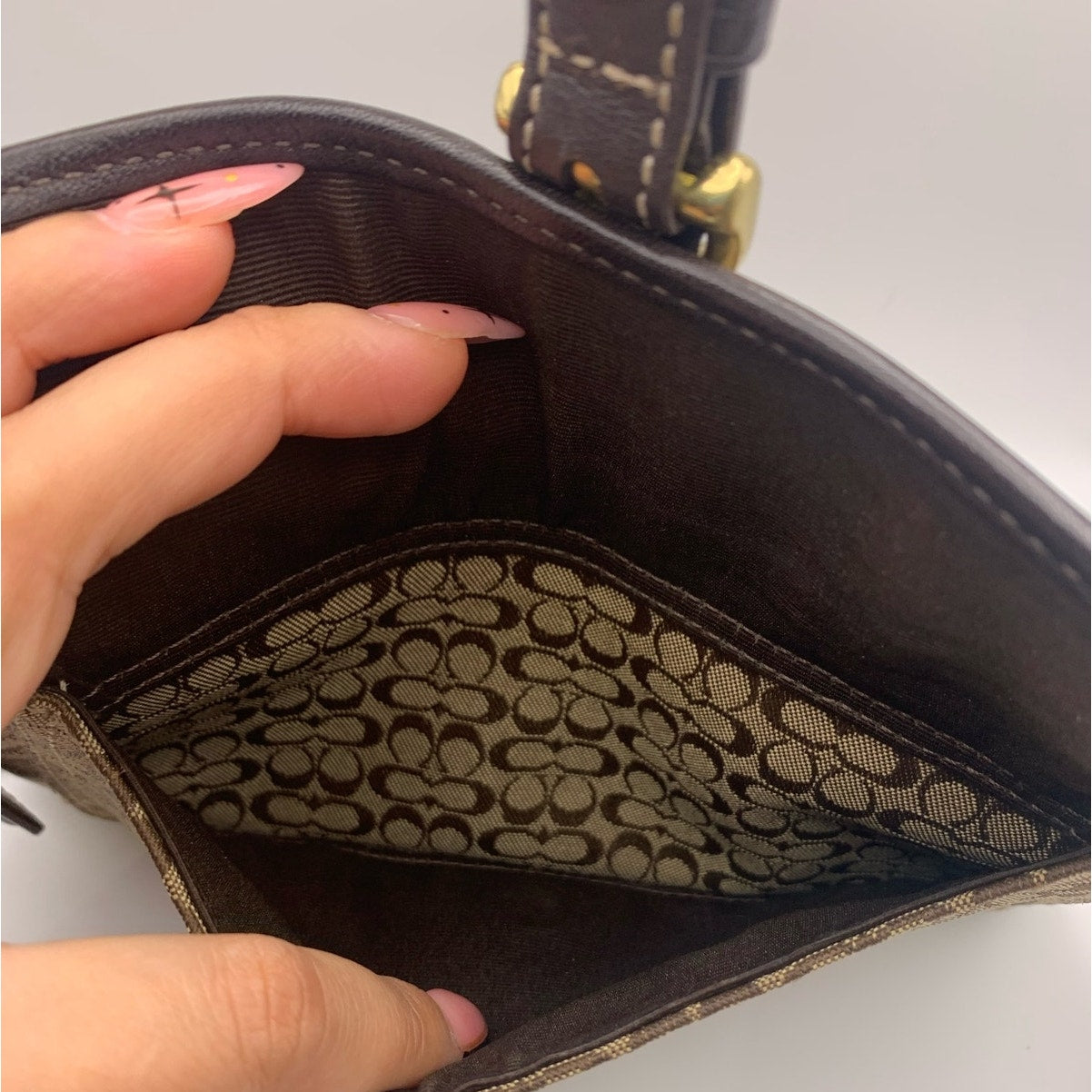 y2k COACH Brown Signature Canvas Wristlet