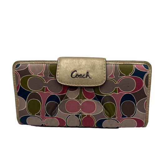 COACH Gold and Multi-color Canvas Wallet
