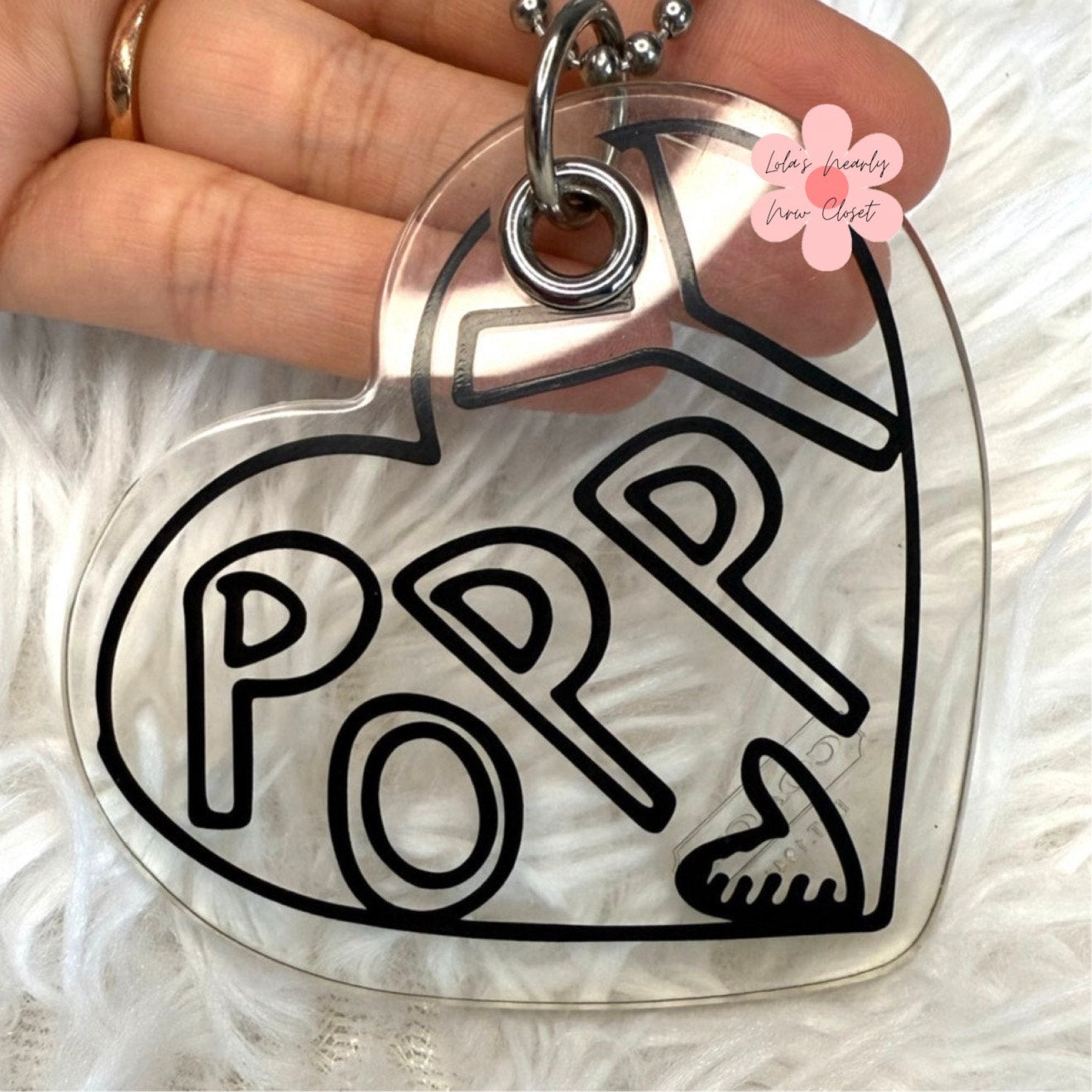 3” COACH POPPY Heart Black Clear Fob Bag Charm Hang tag Hangtag