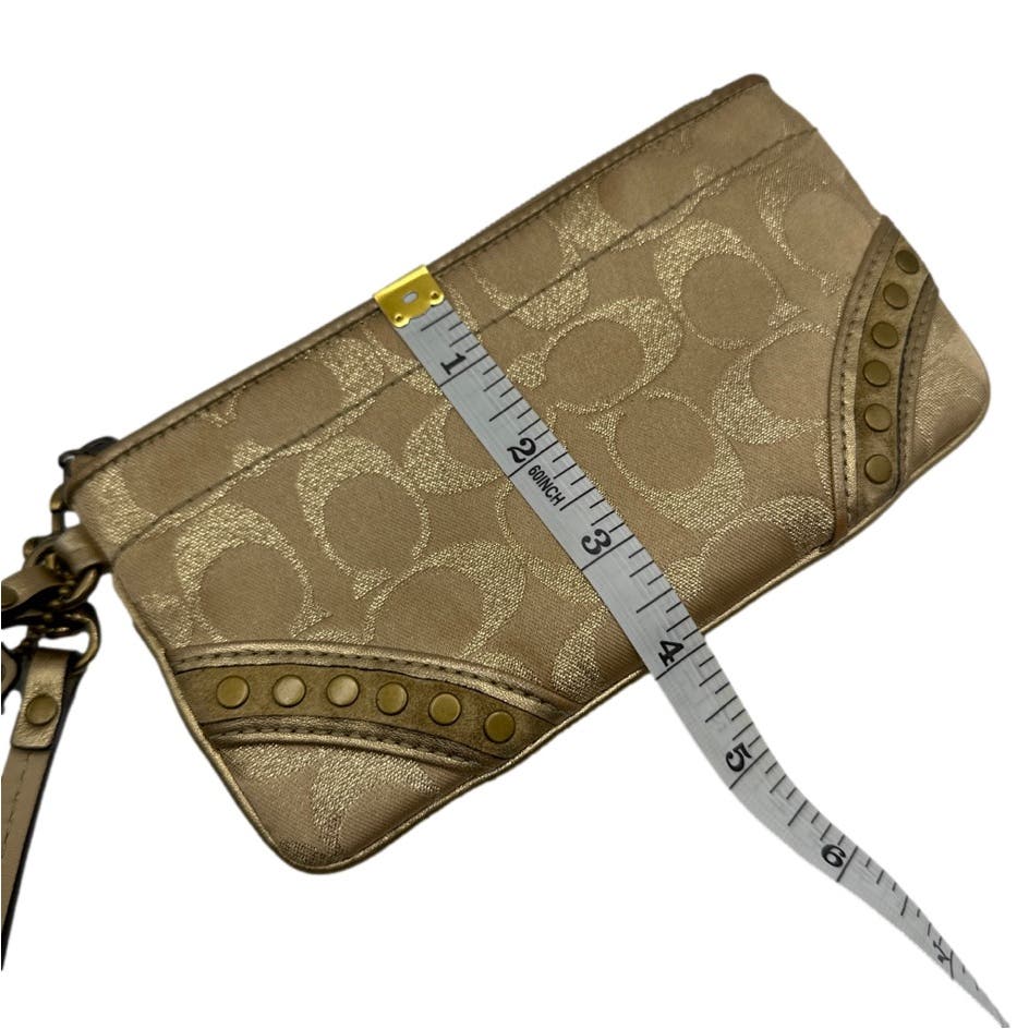 COACH Tan Signature Canvas / Suede Stud Wristlet