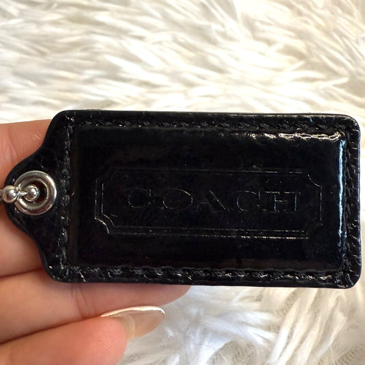 2" COACH Black Patent Leather Fob Bag Charm Hang tag Hangtag