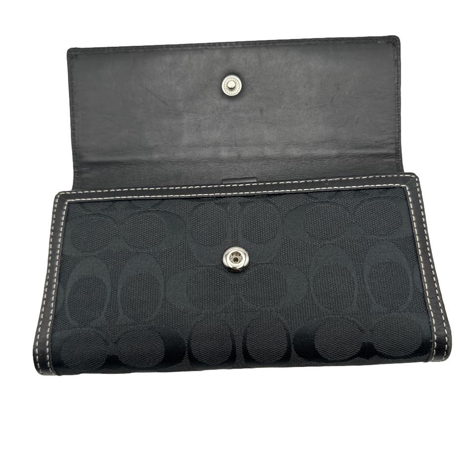 COACH Black Signature Canvas Wallet with Checkbook Holder