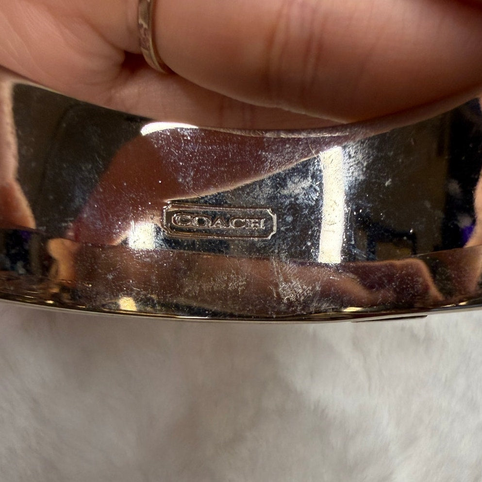 Coach Black Silver Cursive Logo Enamel Metal Studded Bangle Bracelet