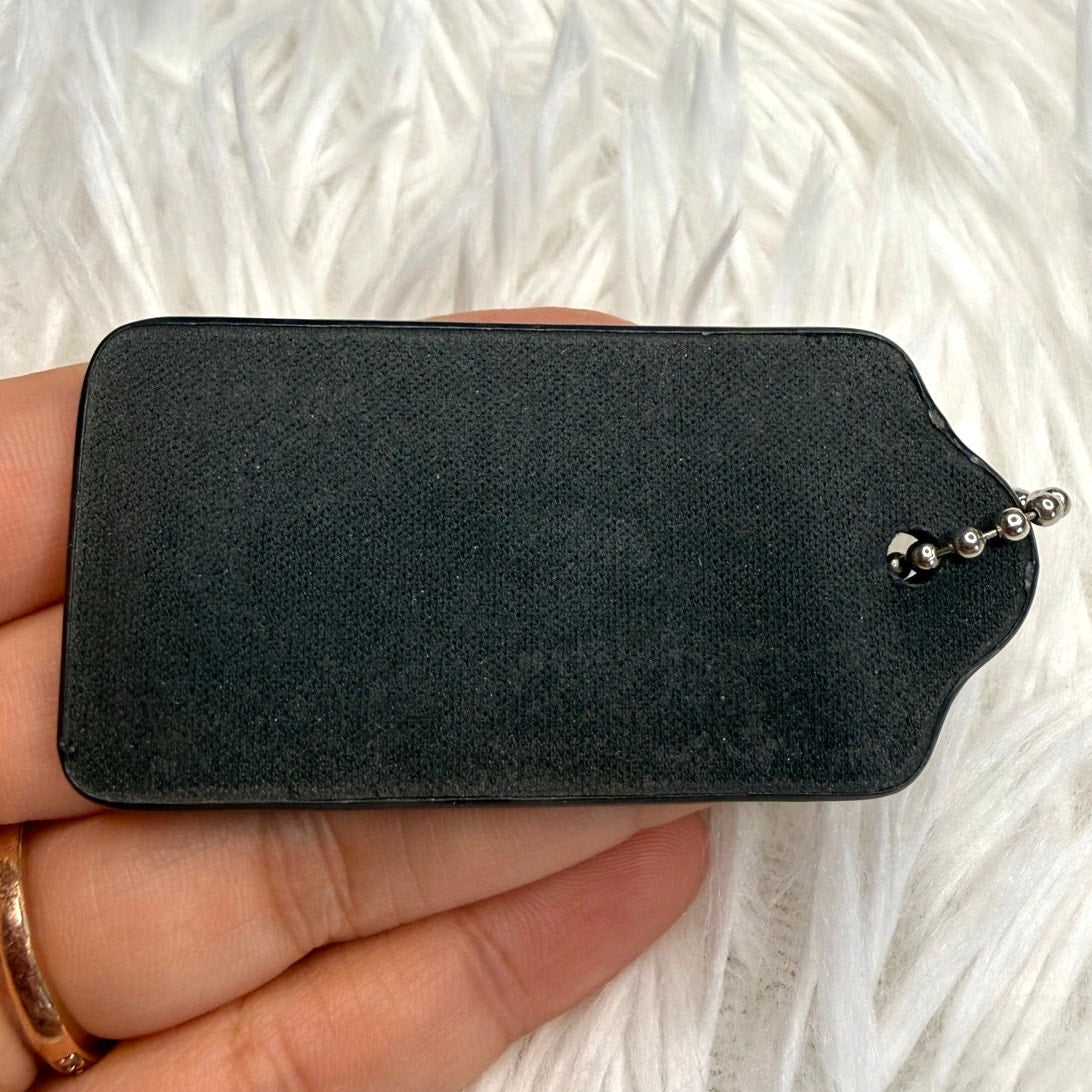 2.5" COACH Black Patent Leather Fabric Fob Bag Charm Hang tag Hangtag