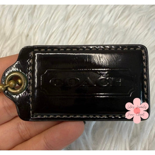 2.5" COACH Patent Leather Brown Fob Bag Charm Hang tag Hangtag