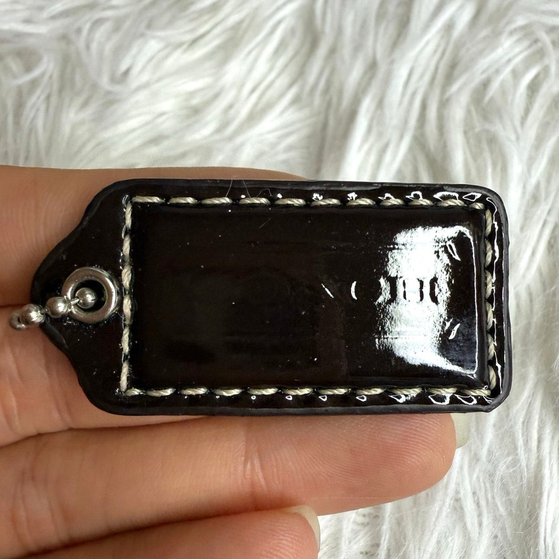 1.5" COACH Brown Patent Leather Fob Bag Charm Hang tag Hangtag